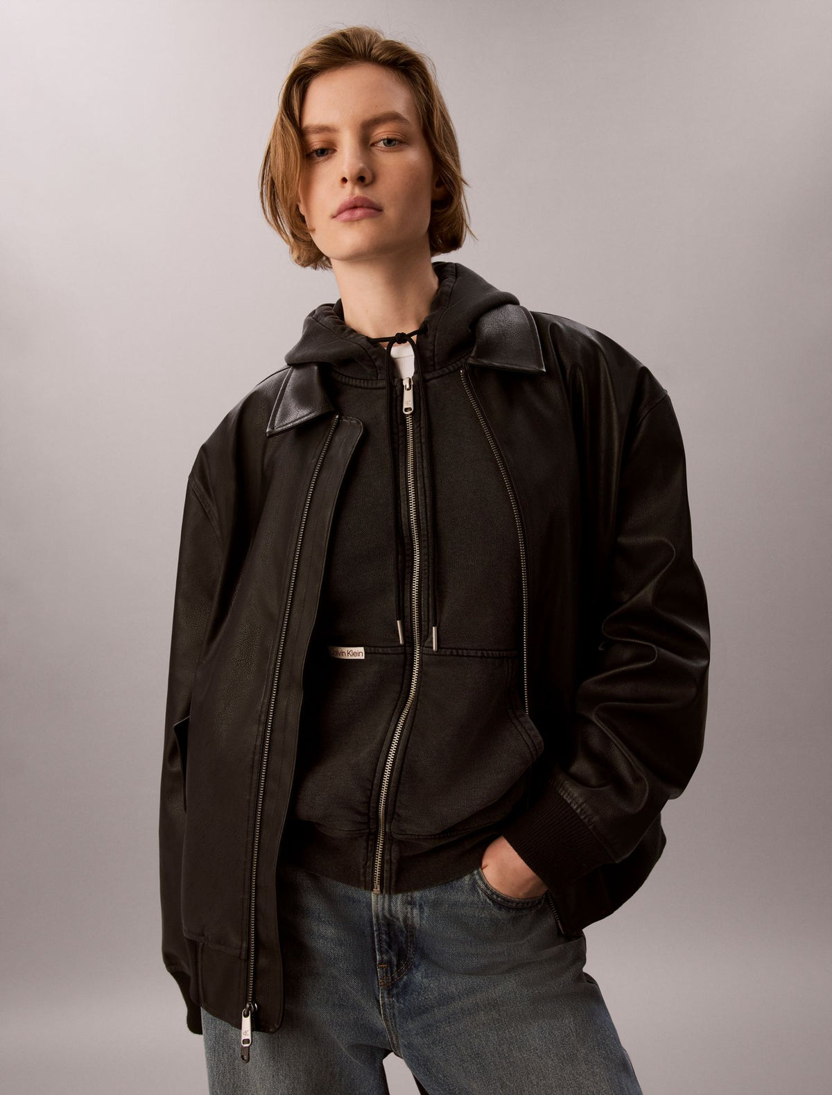 Denim Wash French Terry Zip Sweatshirt - Calvin Klein Women