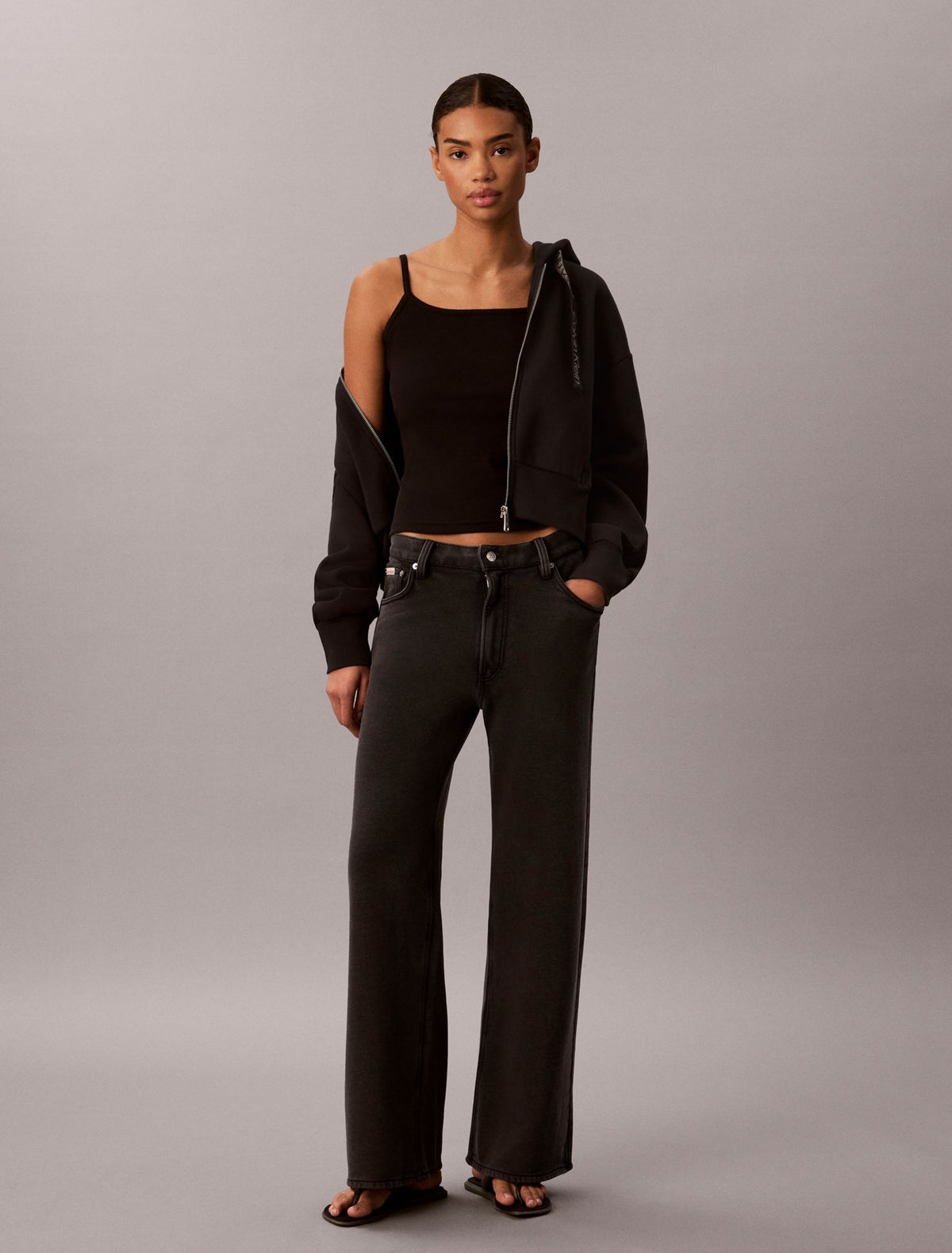 Denim Wash French Terry Wide Leg Pants - Calvin Klein Women
