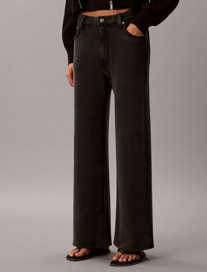 Denim Wash French Terry Wide Leg Pants - Calvin Klein Women