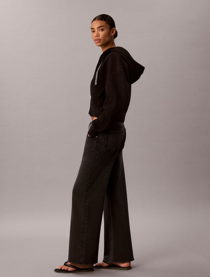Denim Wash French Terry Wide Leg Pants - Calvin Klein Women