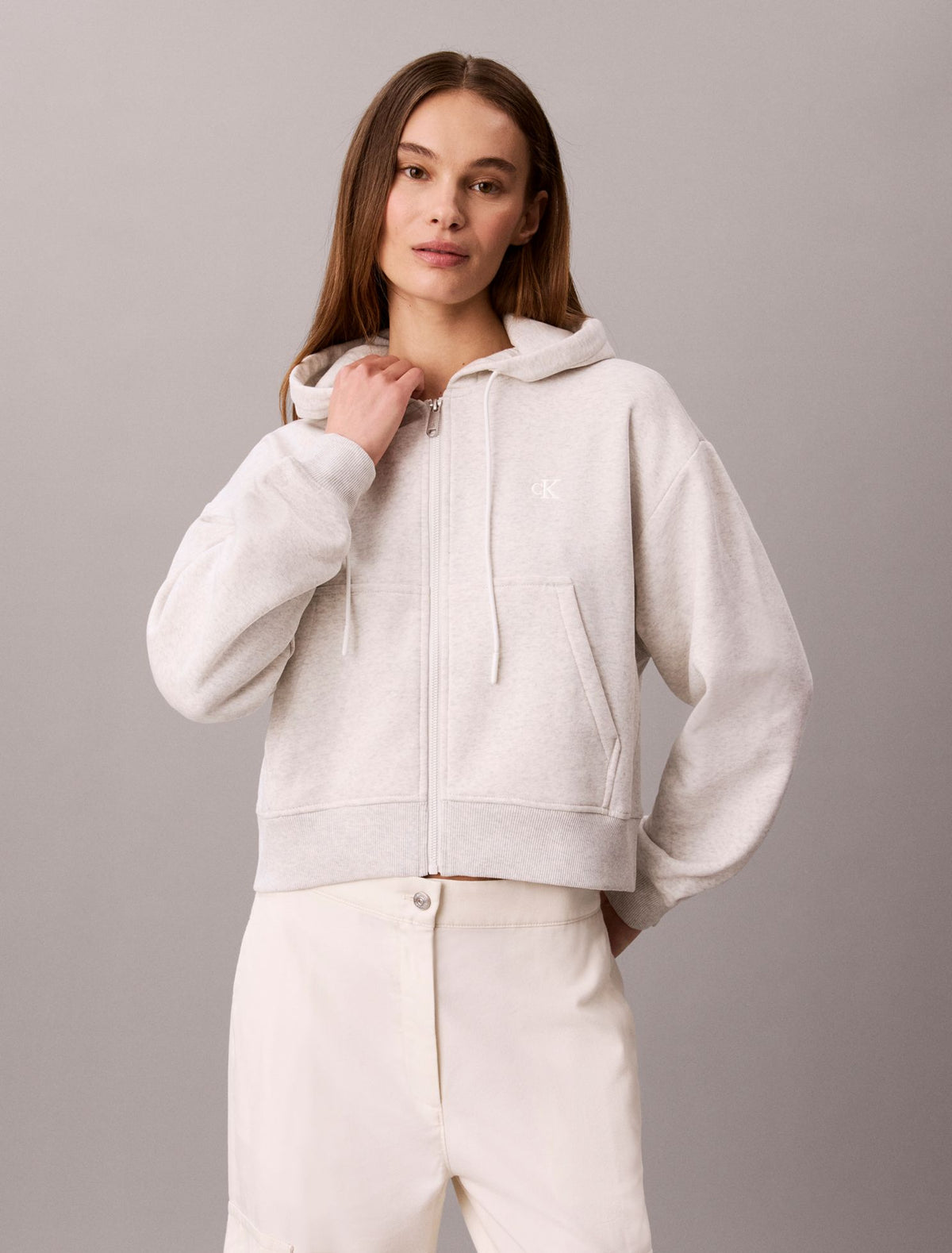 Monogram Logo Fleece Zip Hoodie - Calvin Klein Women