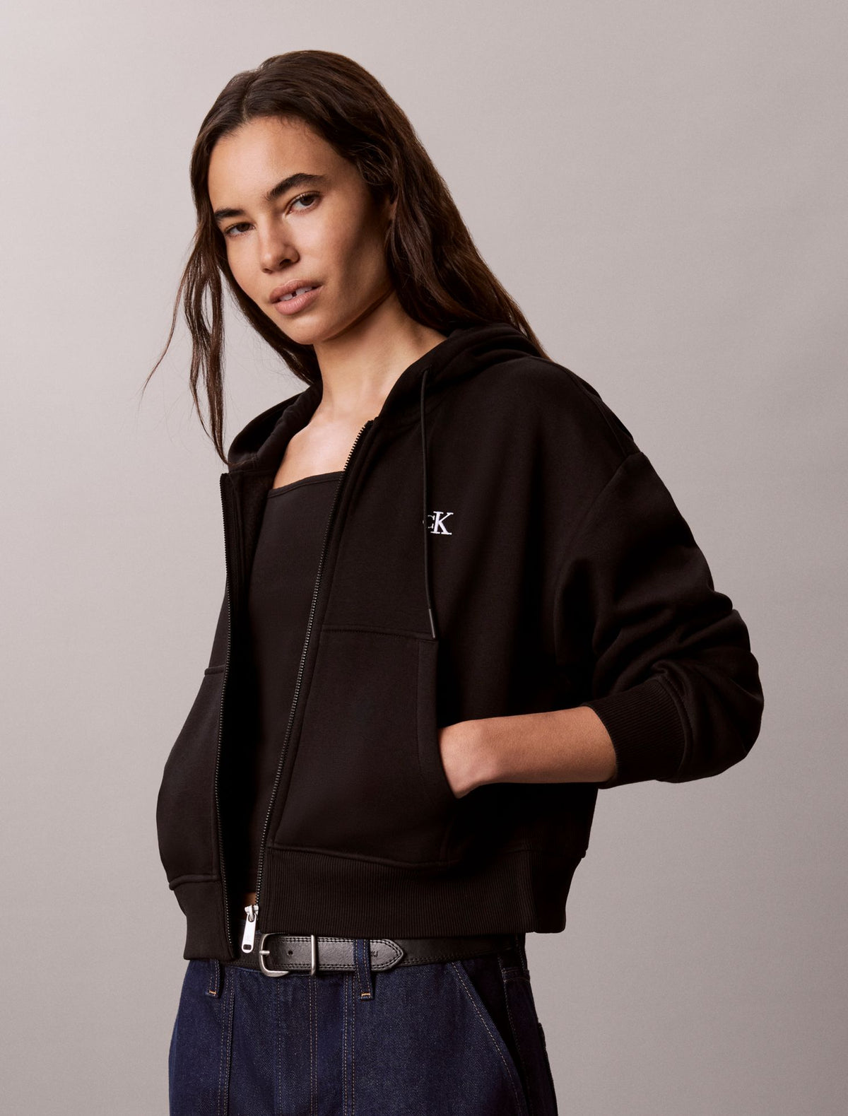 Monogram Logo Fleece Zip Hoodie - Calvin Klein Women