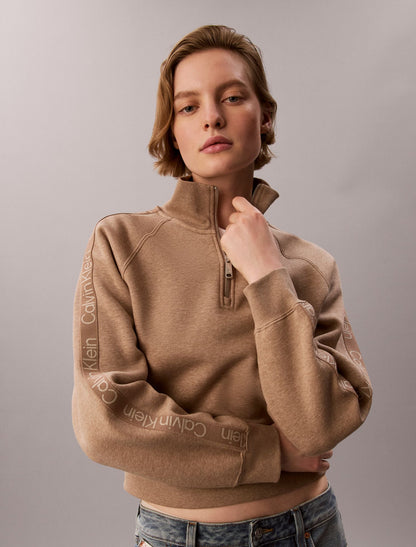 Logo Tape Fleece 1/4 Zip Sweatshirt - Calvin Klein Women