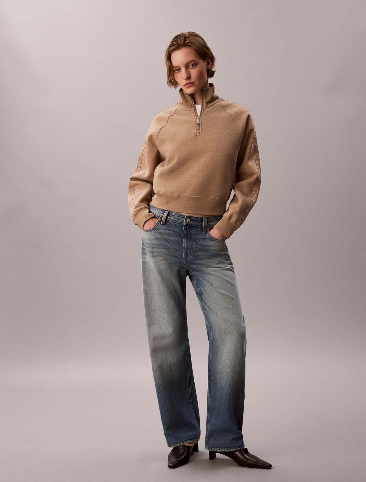 Logo Tape Fleece 1/4 Zip Sweatshirt - Calvin Klein Women