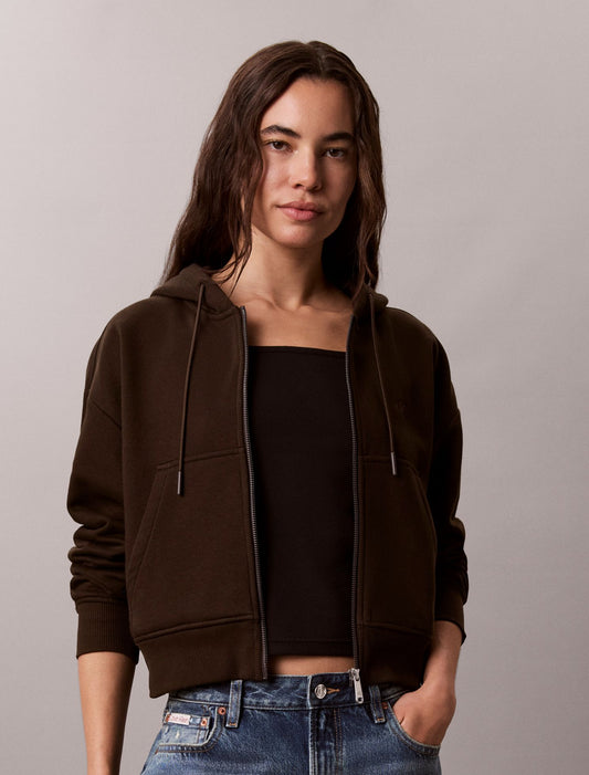 Monogram Logo Fleece Zip Hoodie - Calvin Klein Women