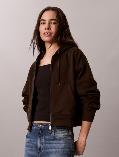 Monogram Logo Fleece Zip Hoodie - Calvin Klein Women
