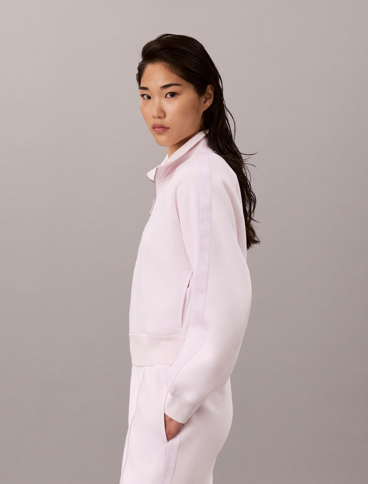 Logo Tape Fleece 1/4 Zip Sweatshirt - Calvin Klein Women