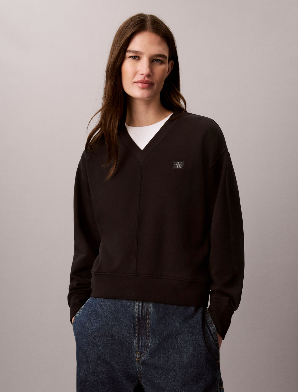 Woven Monologo French Terry Relaxed Sweatshirt - Calvin Klein Women