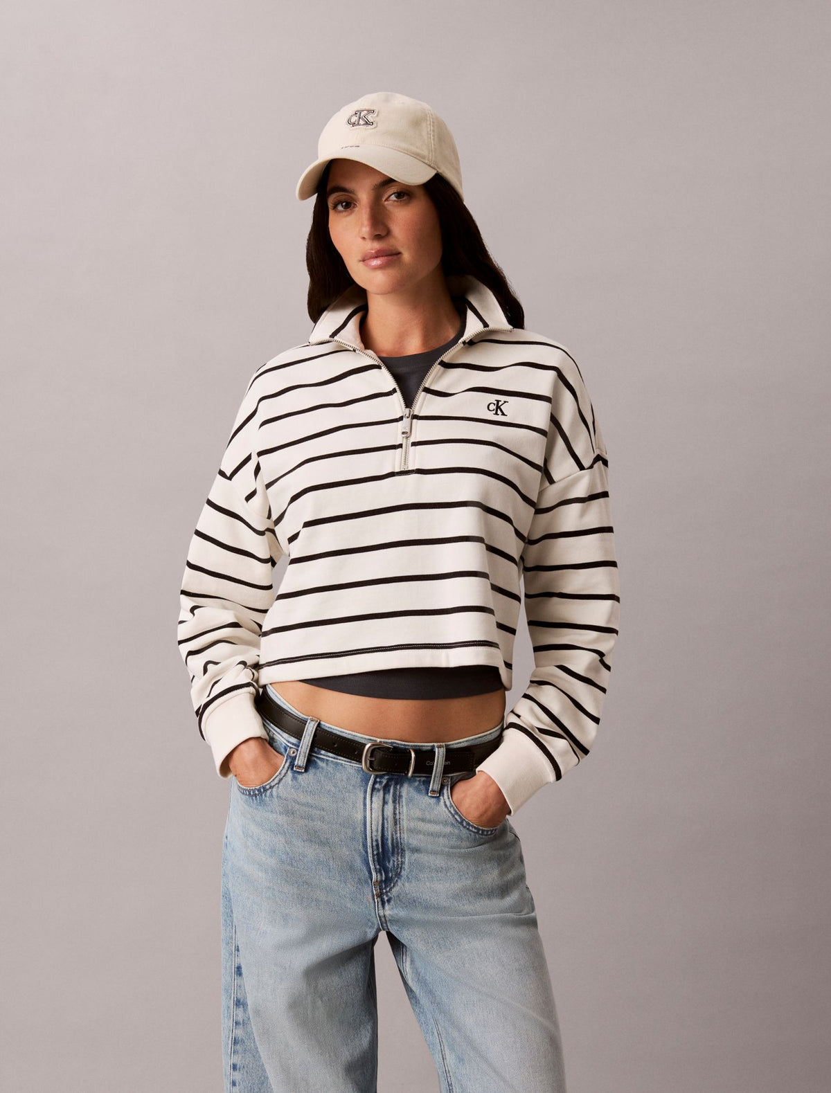 Striped Monogram Terry Cropped Top - Calvin Klein Women