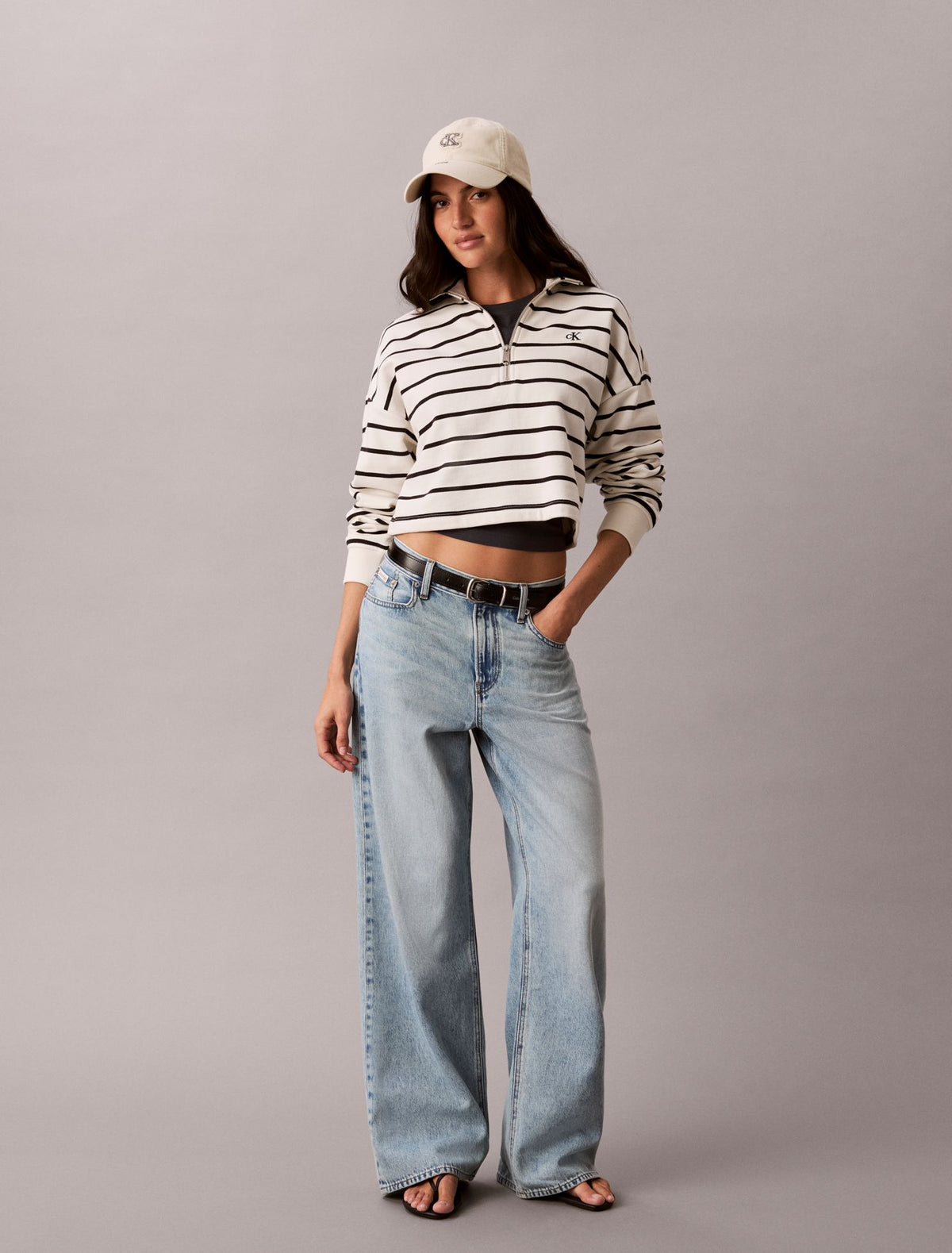 Striped Monogram Terry Cropped Top - Calvin Klein Women
