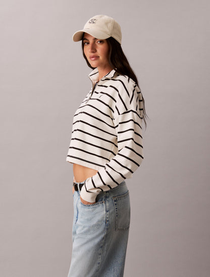 Striped Monogram Terry Cropped Top - Calvin Klein Women