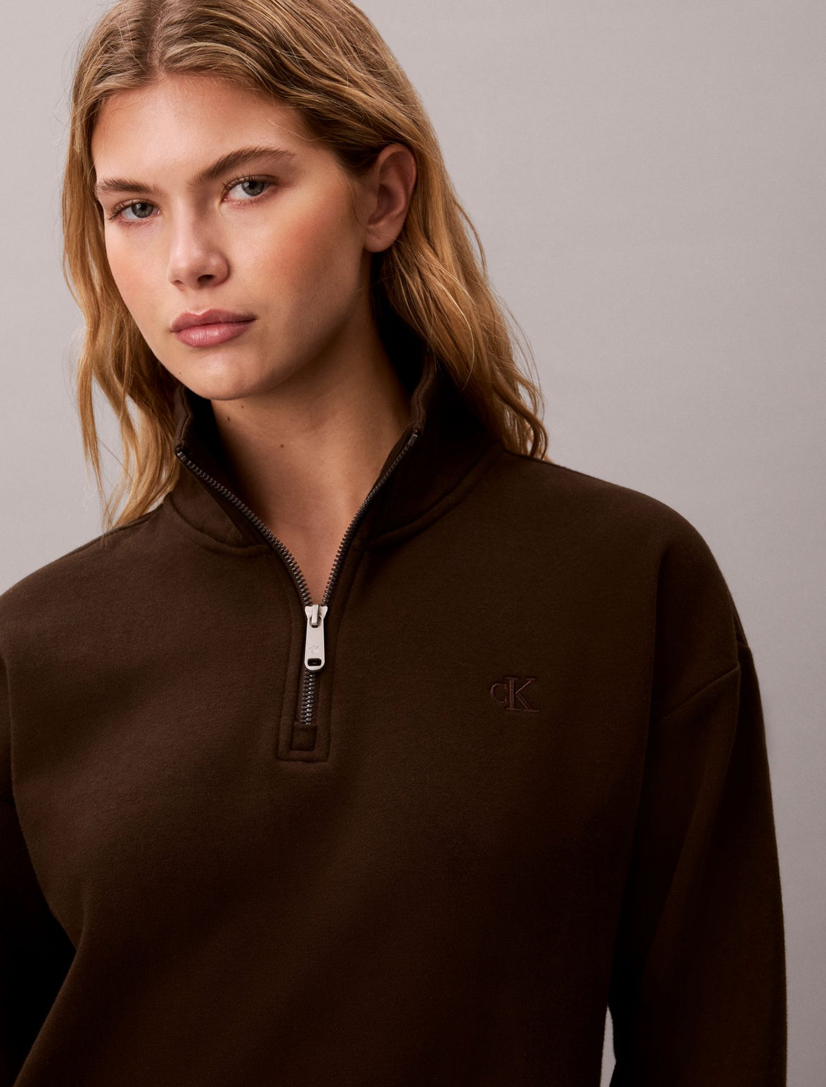 Monogram Fleece 1/4 Zip Sweatshirt - Calvin Klein Women