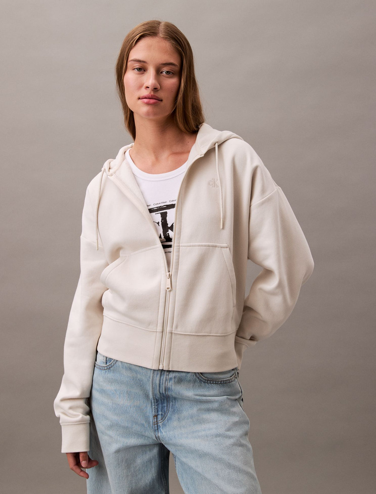 Monogram Fleece Zip Hoodie - Calvin Klein Women