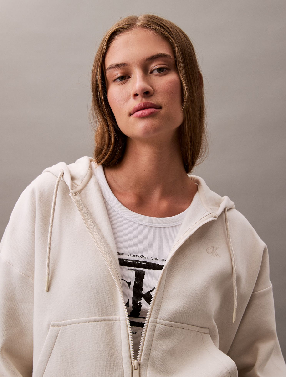 Monogram Fleece Zip Hoodie - Calvin Klein Women