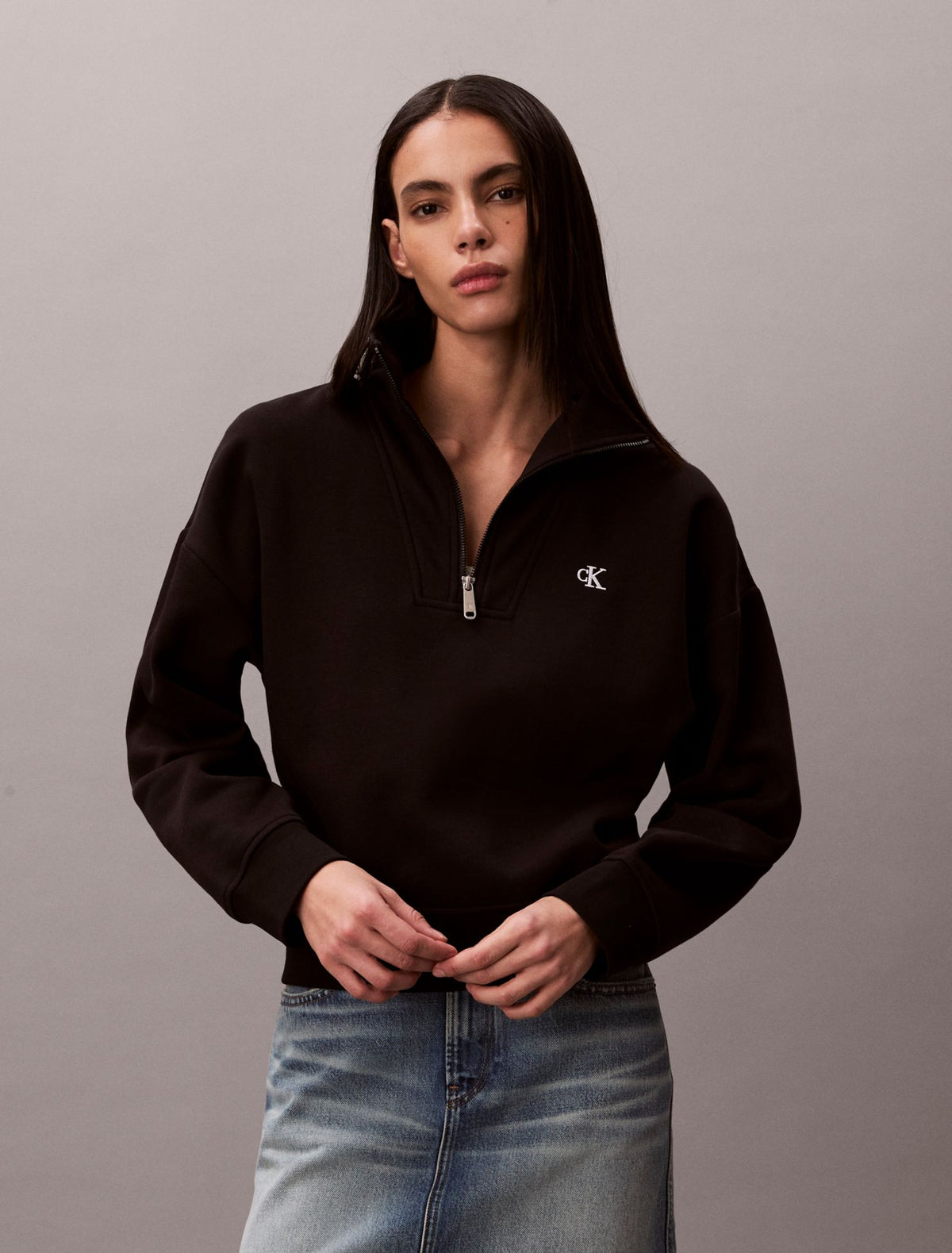 Monogram Fleece Quarter Zip Sweatshirt - Calvin Klein Women
