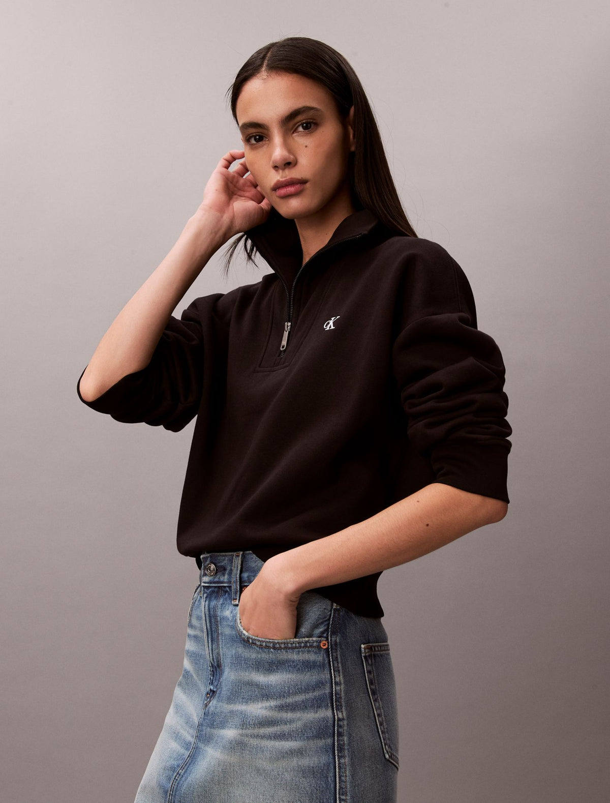 Monogram Fleece Quarter Zip Sweatshirt - Calvin Klein Women
