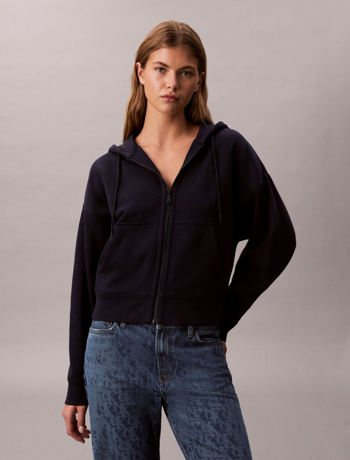 Monogram Fleece Zip Hoodie - Calvin Klein Women
