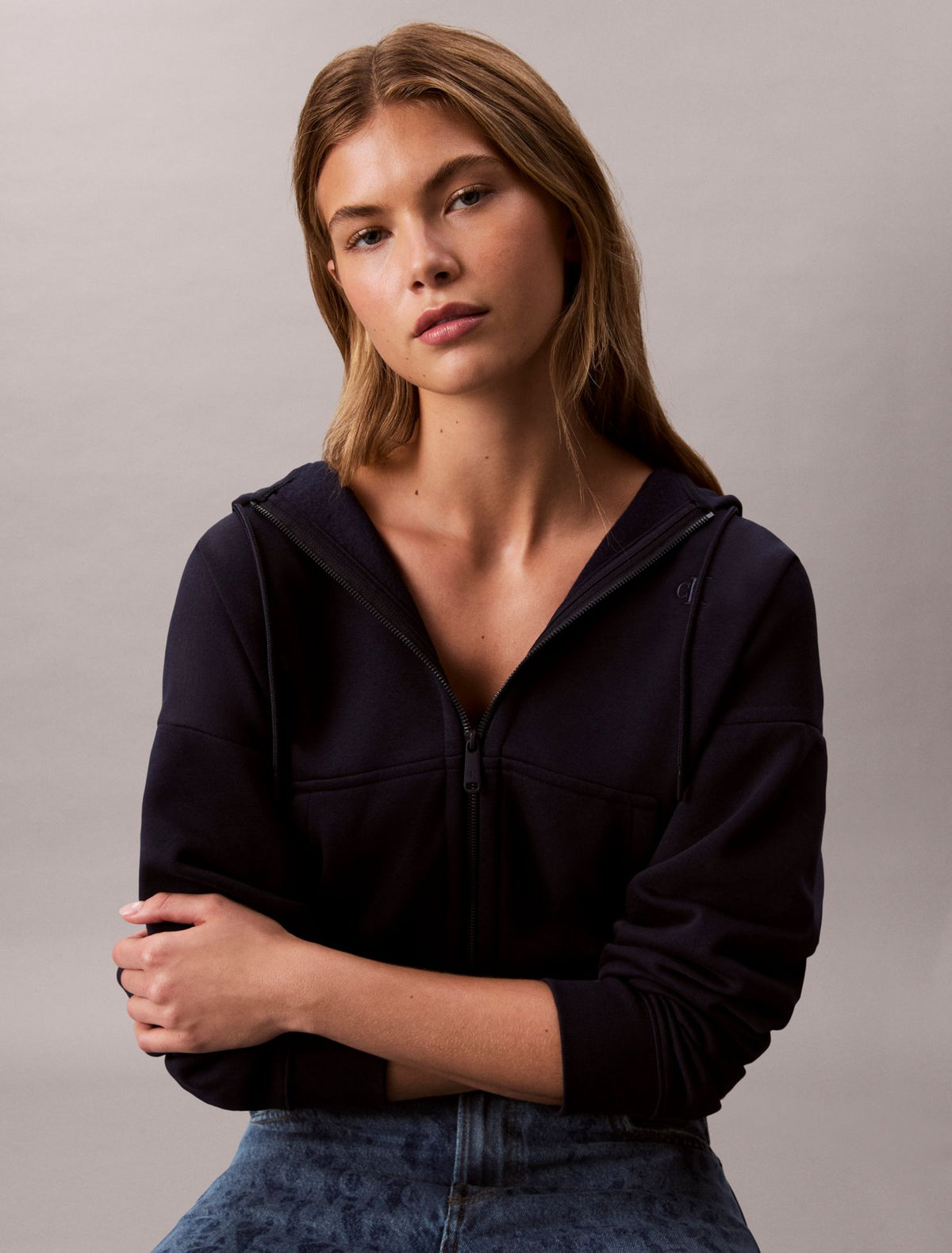 Monogram Fleece Zip Hoodie - Calvin Klein Women