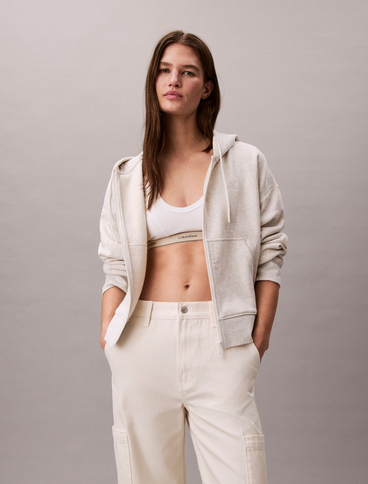 Monogram Fleece Zip Hoodie - Calvin Klein Women