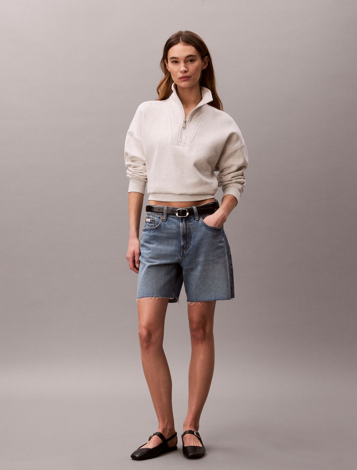 Monogram Fleece Quarter Zip Sweatshirt - Calvin Klein Women