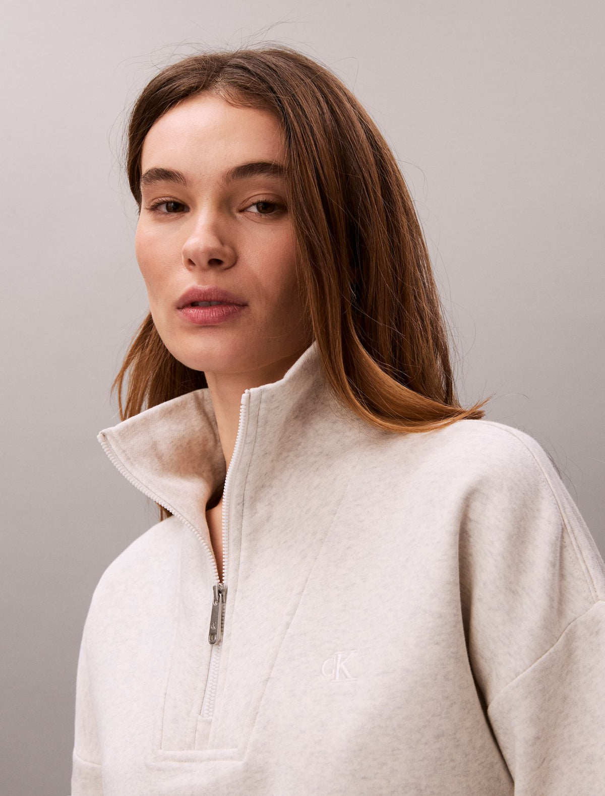 Monogram Fleece Quarter Zip Sweatshirt - Calvin Klein Women