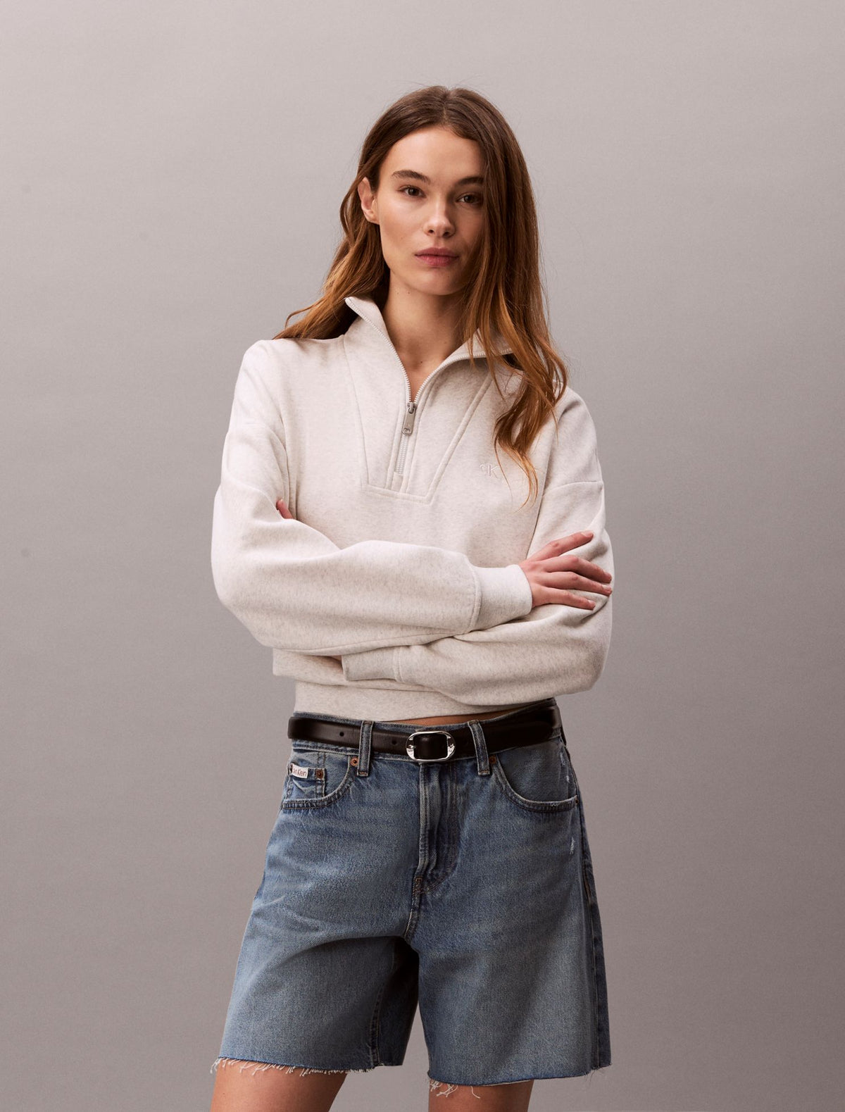 Monogram Fleece Quarter Zip Sweatshirt - Calvin Klein Women