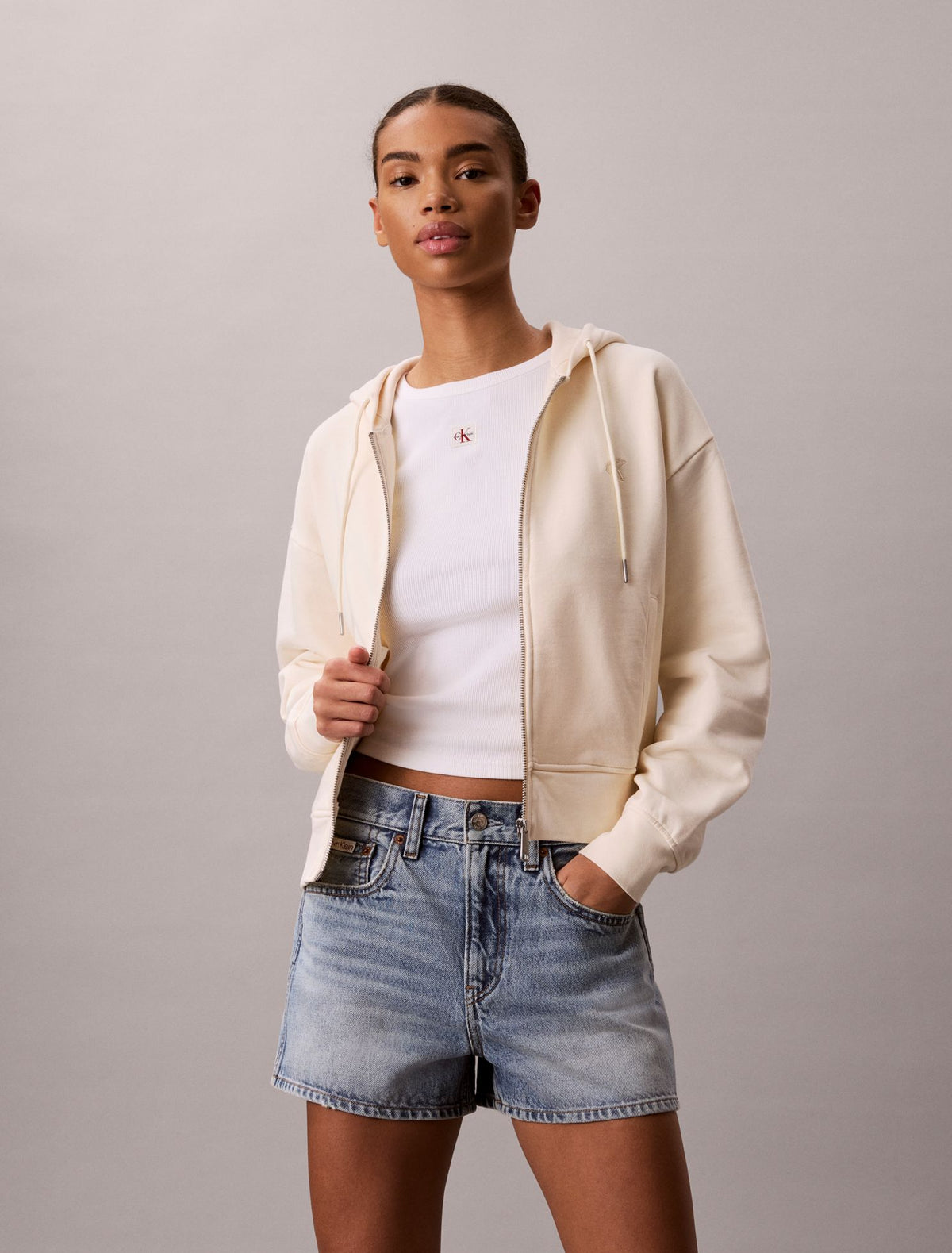 Terry Monogram Cropped Hoodie - Calvin Klein Women