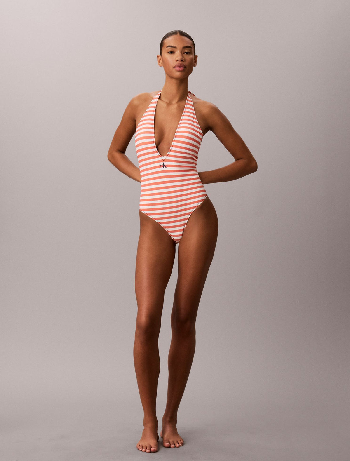 Graphic Monogram Swim Plunge One Piece - Calvin Klein Women