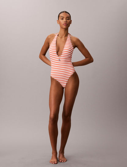 Graphic Monogram Swim Plunge One Piece - Calvin Klein Women